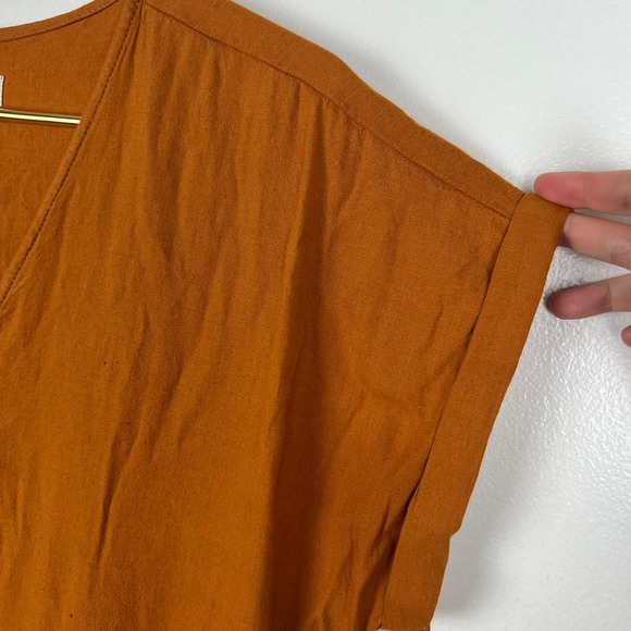 Lou & Grey by Loft Linen Blend Midi Dress Cap Sleeve V-Neck - Picture 7 of 9